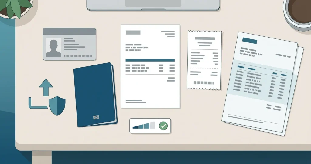 Privacy-safe illustration of identity, address and payment verification documents